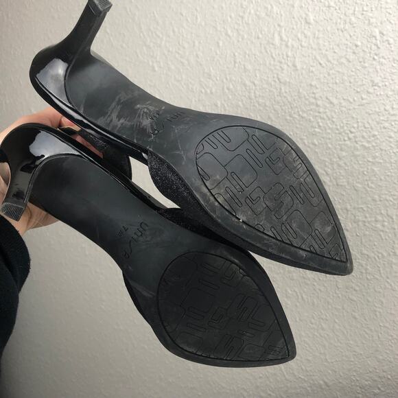 Unisa Elastic Slingback Black Matte Glitter Pointed Toe Heels Size 7 Goth Emo - Picture 10 of 11